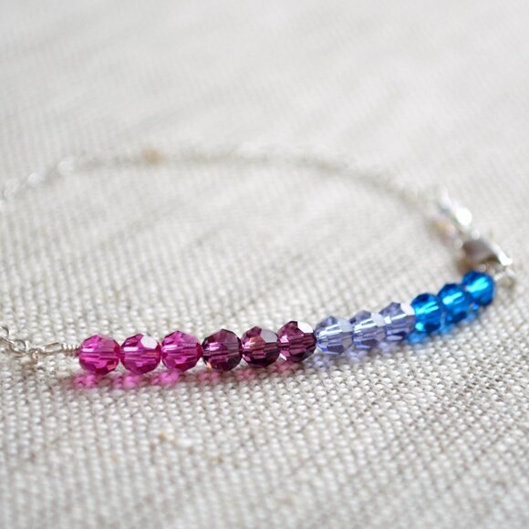 Dainty Blue and Fuchsia Crystal Row Bracelet in Sterling Silver - Picture 4 of 6